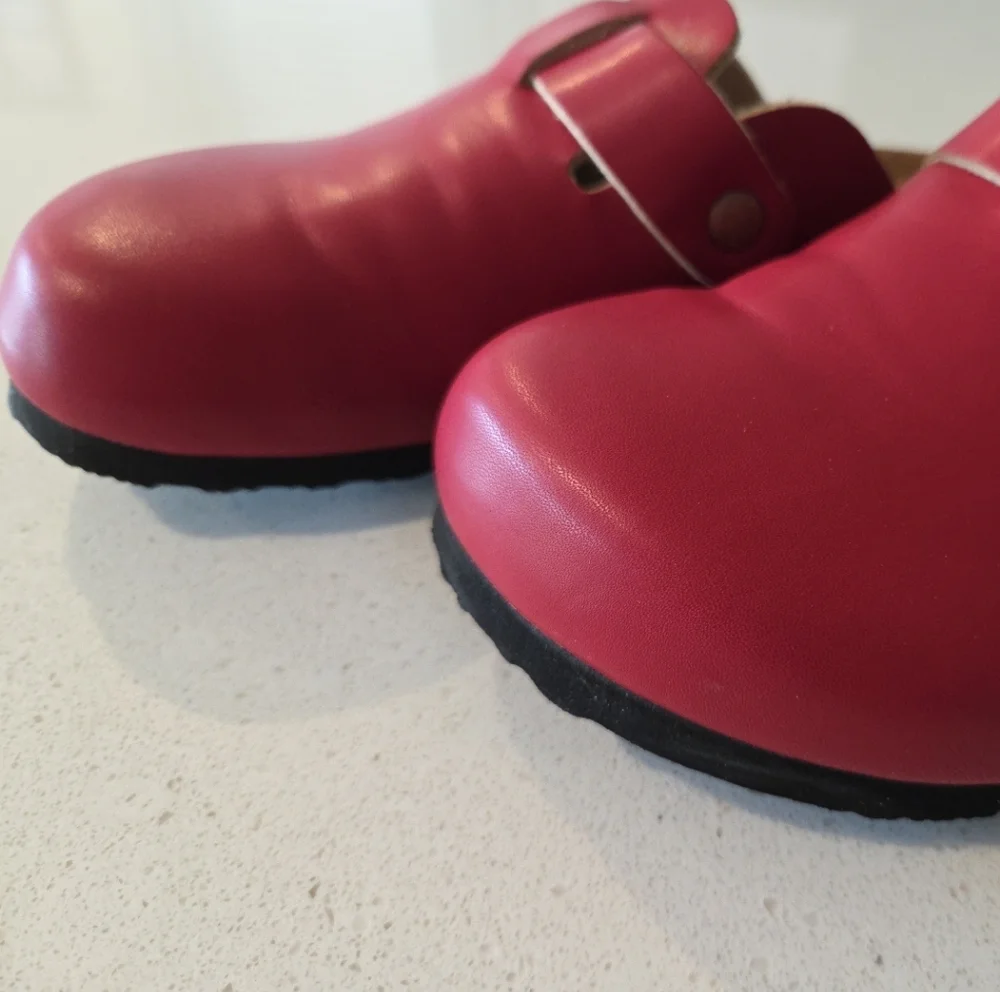 Project Cloud Women Red Leather Buckle Clogs Memory Foam Insole Sz 7.5 - Picture 7 of 14